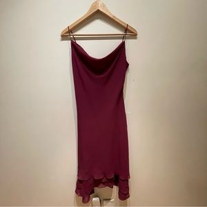 90s Asymmetrical Burgundy Slip Dress with Cowl Neck